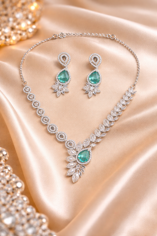 Royal Aqua Crystal Necklace Set