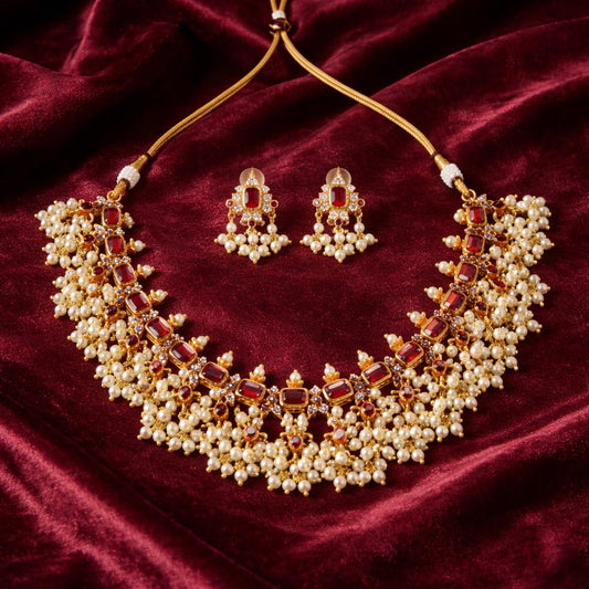 Ruby Pearl Grand Necklace Set