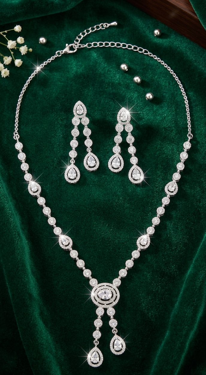 Crystal Teardrop AD Necklace Set