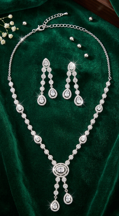 Crystal Teardrop AD Necklace Set