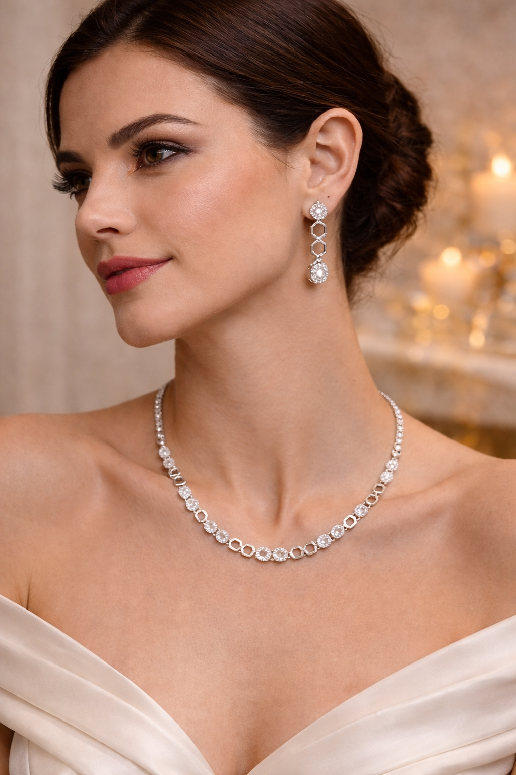 Crystal Hexa Shine AD Necklace Set