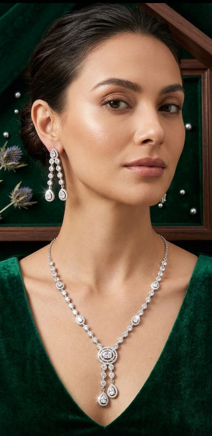 Crystal Teardrop AD Necklace Set