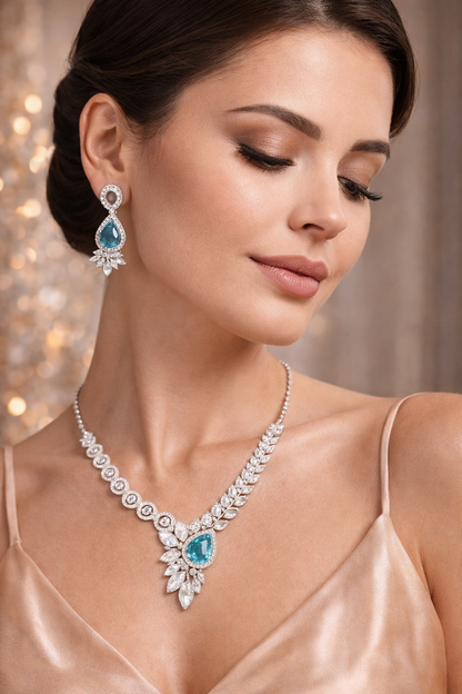 Royal Aqua Crystal Necklace Set