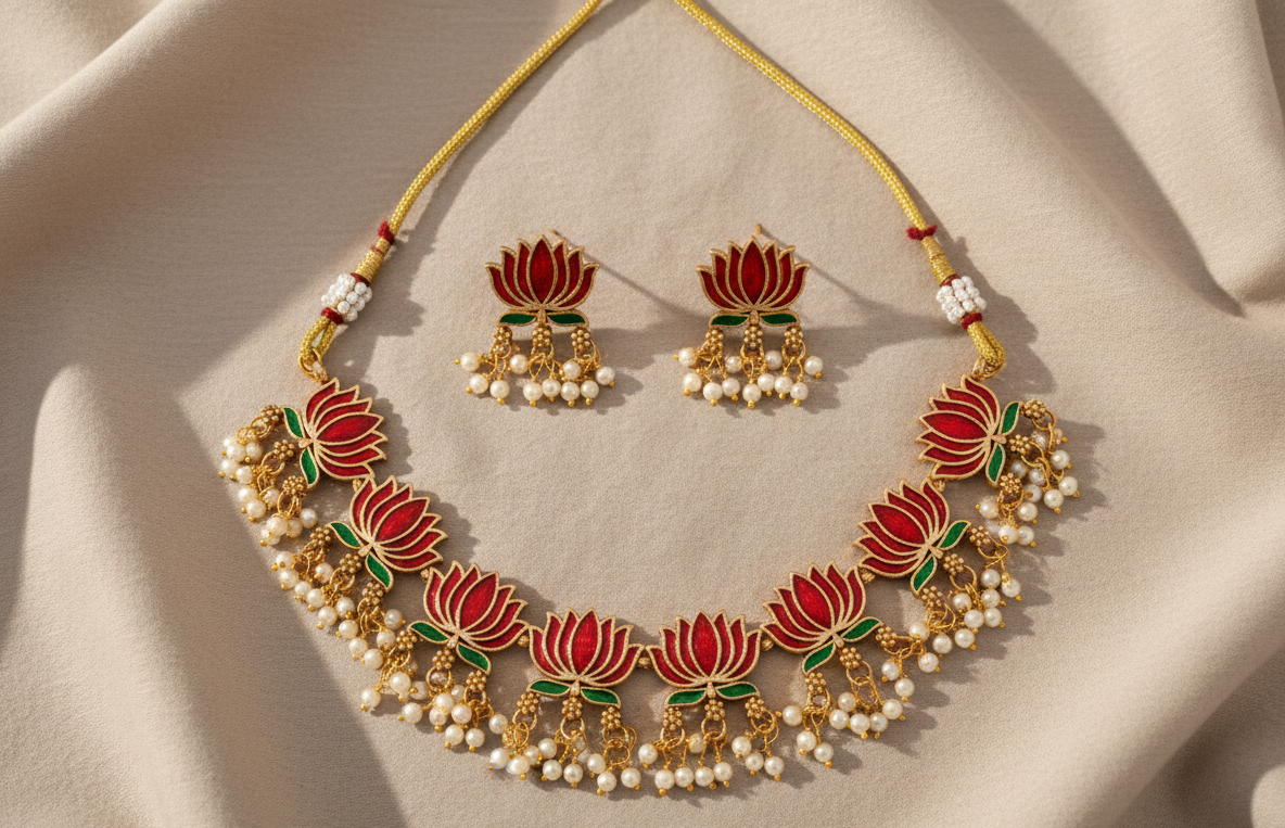 Lotus Bloom High Gold Necklace Set