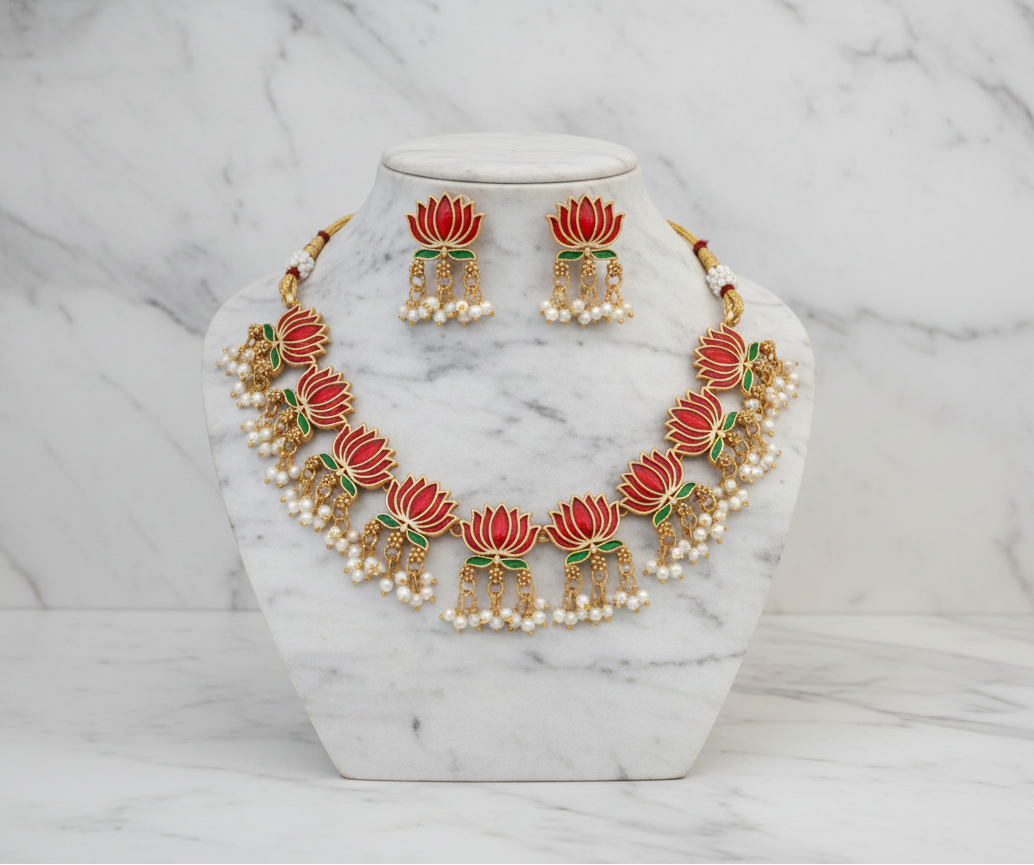 Lotus Bloom High Gold Necklace Set