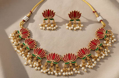 Lotus Bloom High Gold Necklace Set