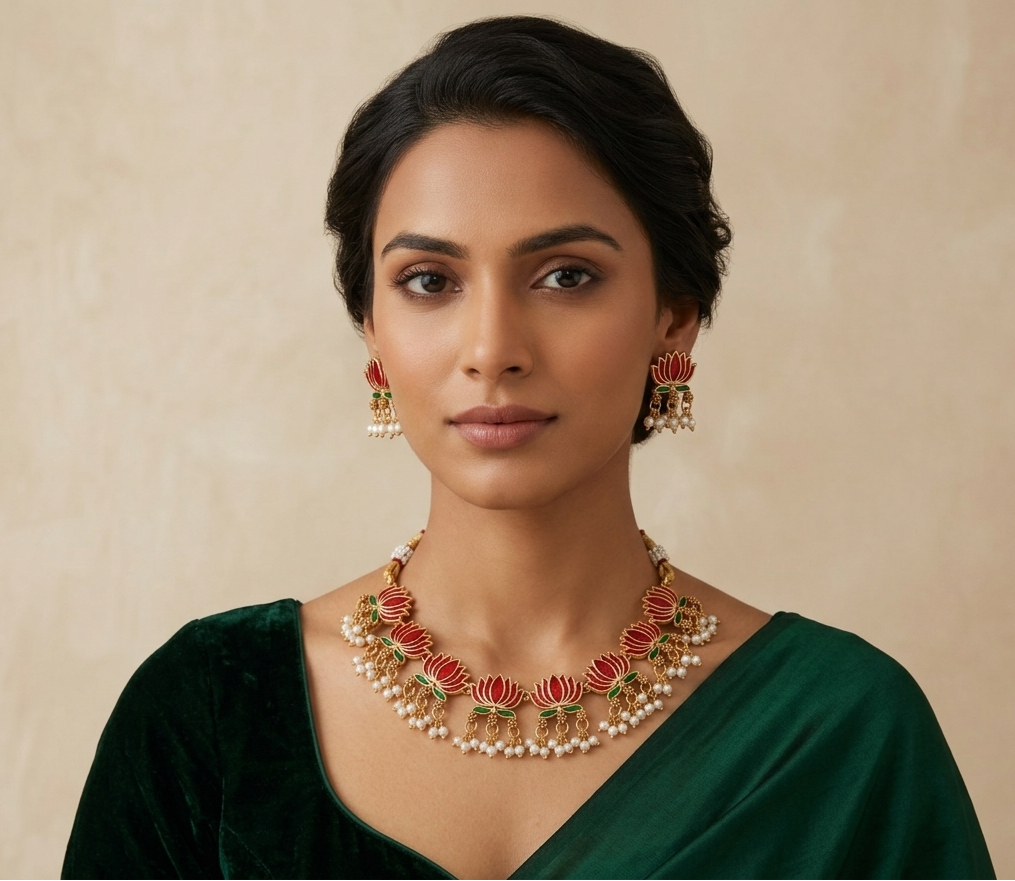 Lotus Bloom High Gold Necklace Set