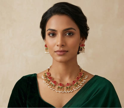 Lotus Bloom High Gold Necklace Set