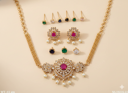 Matte Gold Ruby Stone Necklace Set