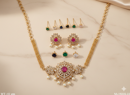 Matte Gold Ruby Stone Necklace Set