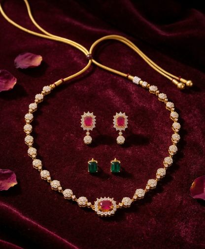 Minimal Ruby Matte Gold Necklace Set