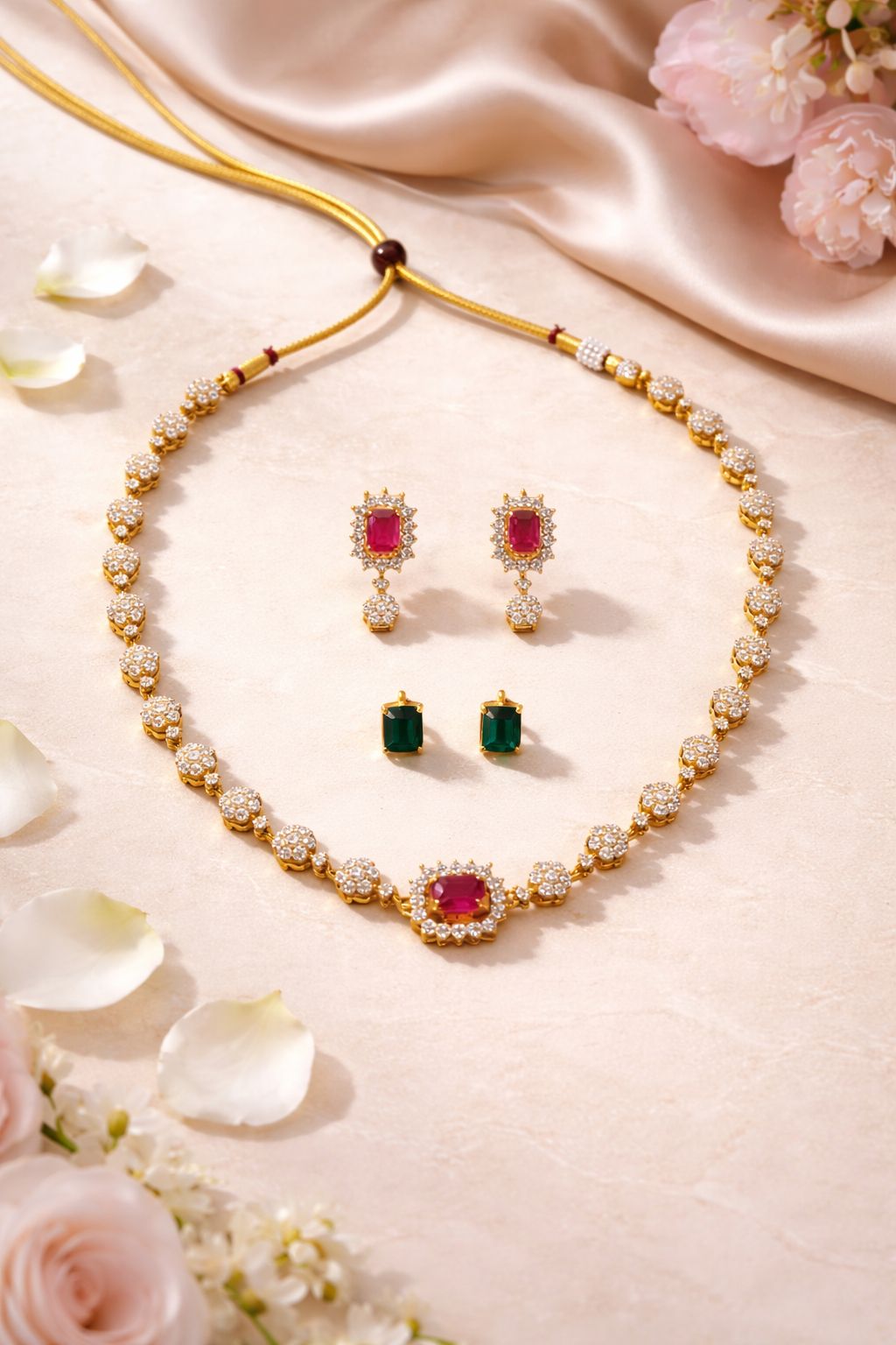 Minimal Ruby Matte Gold Necklace Set