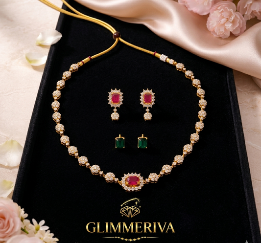 Minimal Ruby Matte Gold Necklace Set