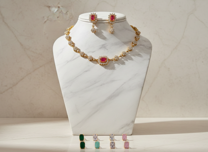 Minimal Ruby Matte Gold Necklace Set