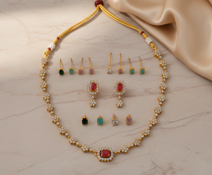 Minimal Ruby Matte Gold Necklace Set