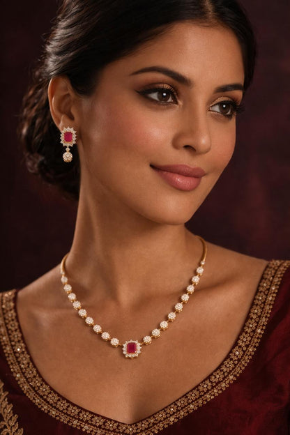 Minimal Ruby Matte Gold Necklace Set