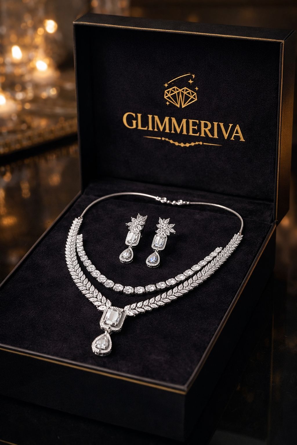 Royal Leaf Drop AD Necklace Set