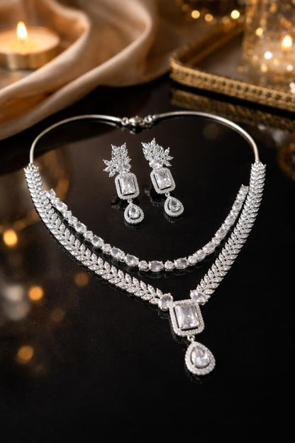 Royal Leaf Drop AD Necklace Set