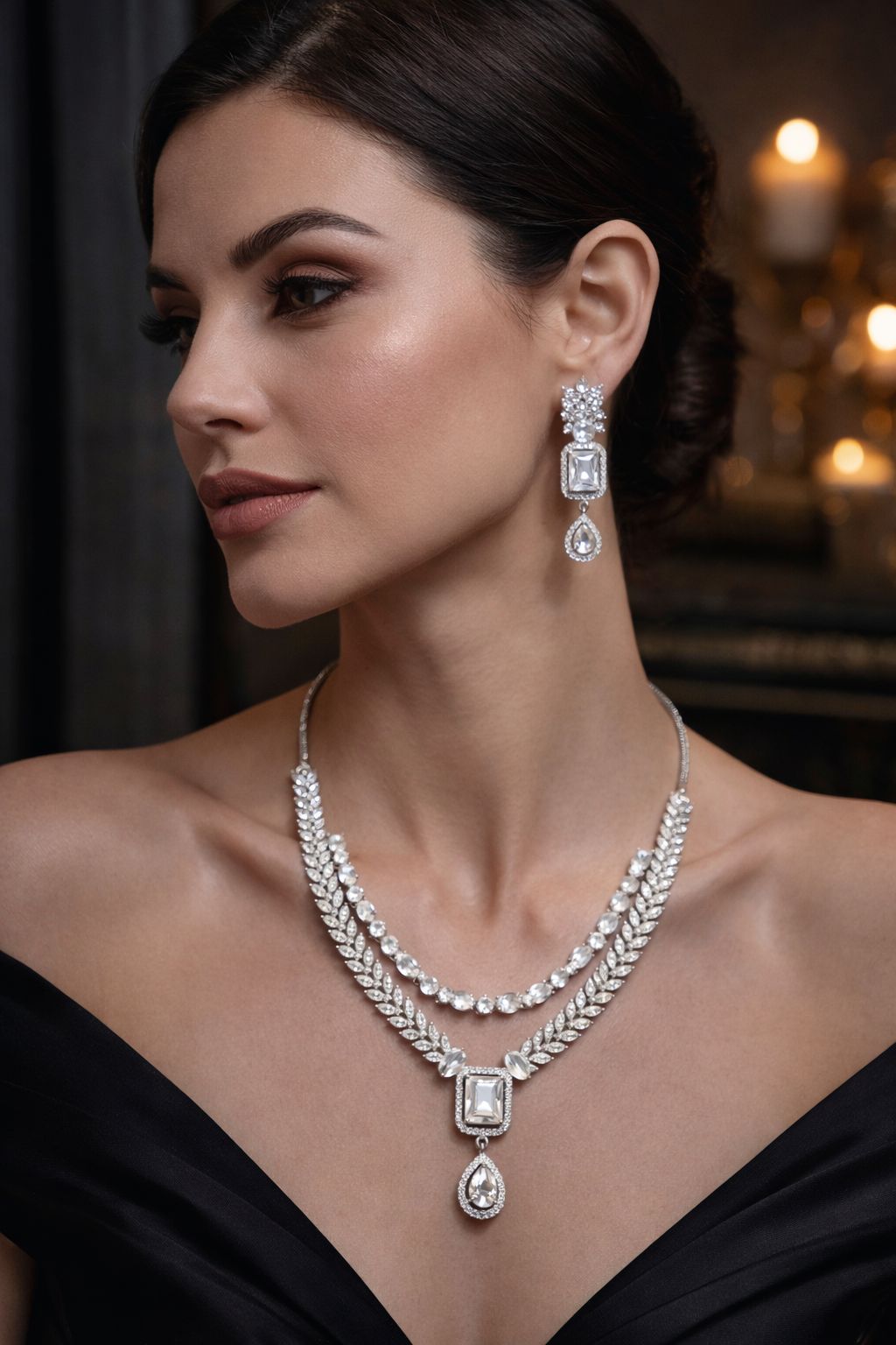 Royal Leaf Drop AD Necklace Set