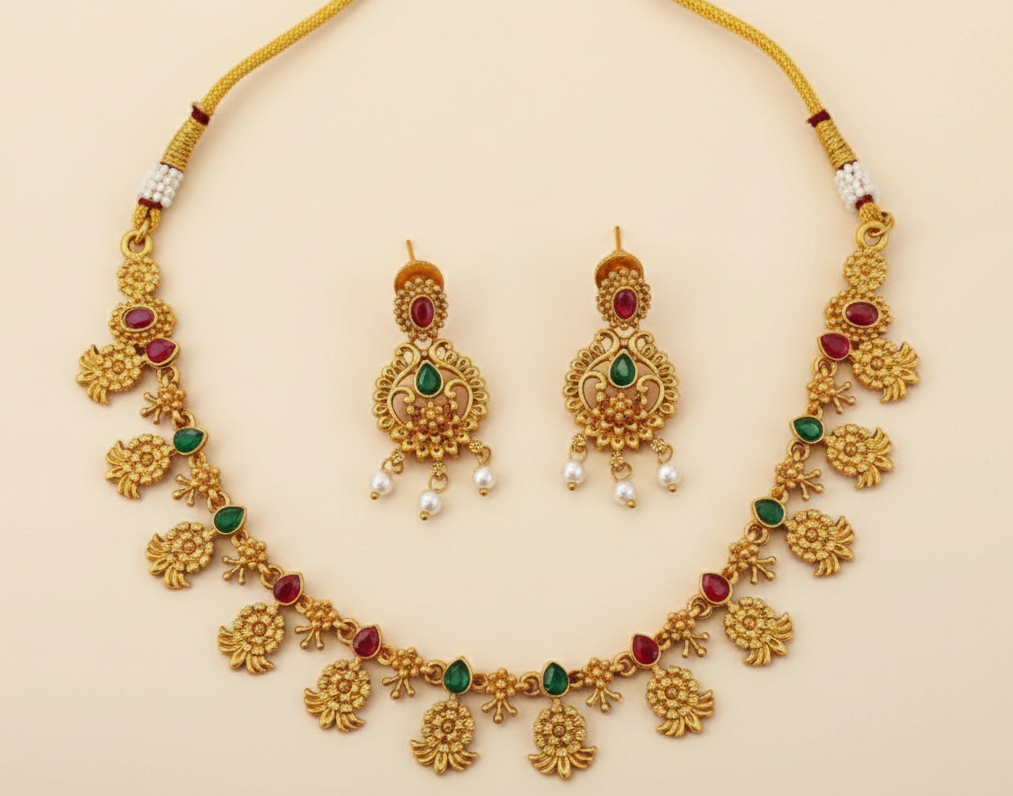 Royal Temple Peacock Gold Necklace Set