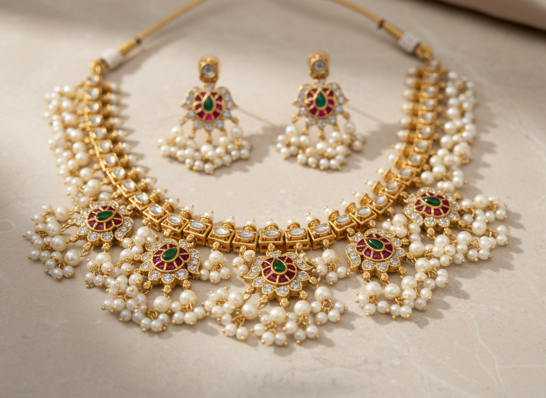 Royal Pearl Bridal Necklace Set