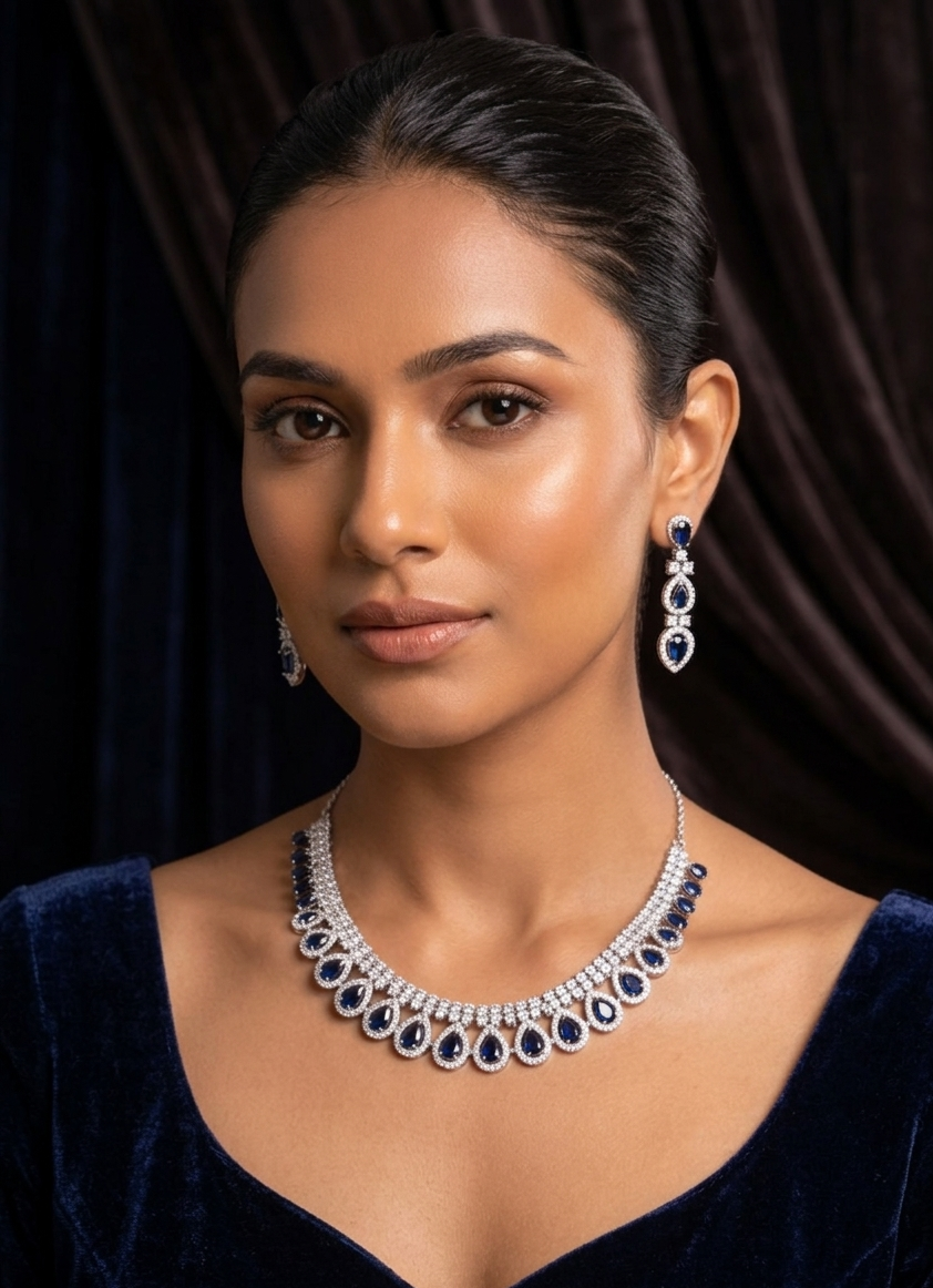 Royal Sapphire Drop Necklace Set