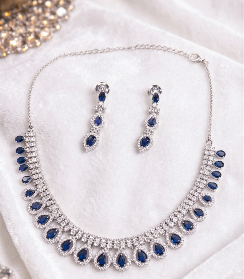 Royal Sapphire Drop Necklace Set