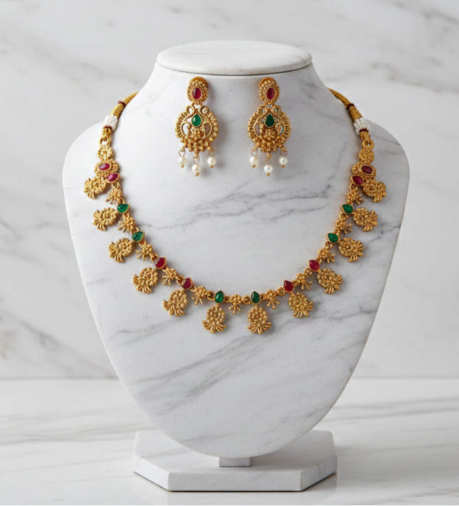 Royal Temple Peacock Gold Necklace Set