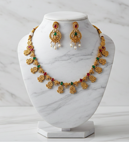 Royal Temple Peacock Gold Necklace Set