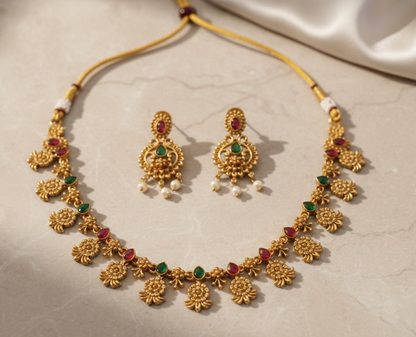 Royal Temple Peacock Gold Necklace Set