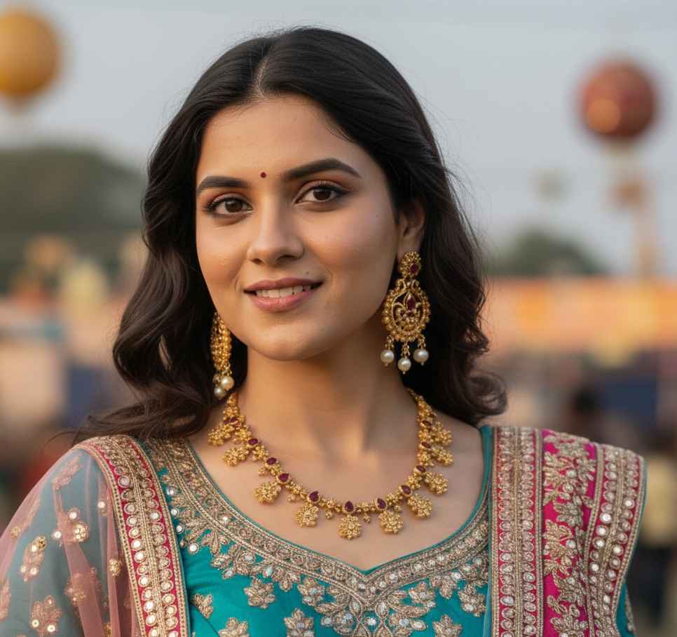 Royal Temple Peacock Gold Necklace Set