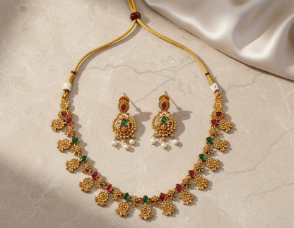 Royal Temple Peacock Gold Necklace Set