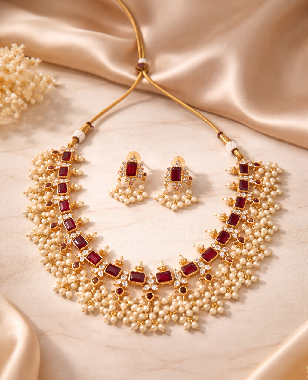 Ruby Pearl Grand Necklace Set