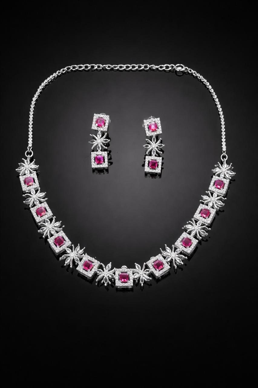 Ruby Square AD Necklace Set