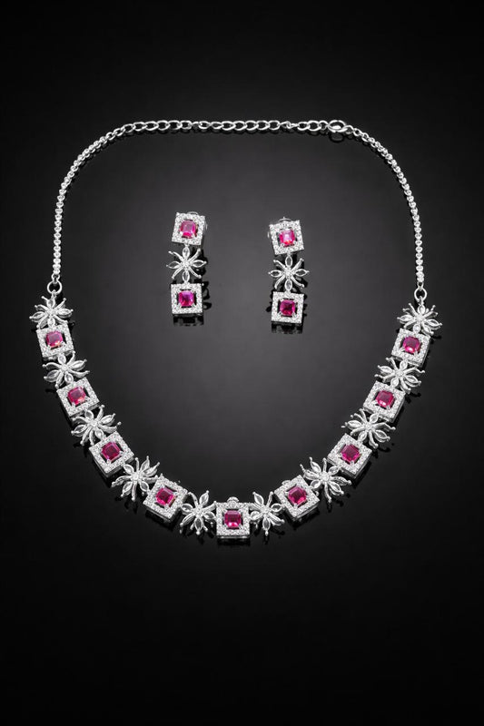 Ruby Square AD Necklace Set