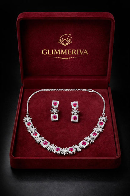 Ruby Square AD Necklace Set
