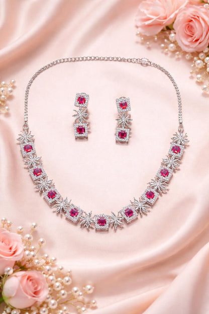 Ruby Square AD Necklace Set