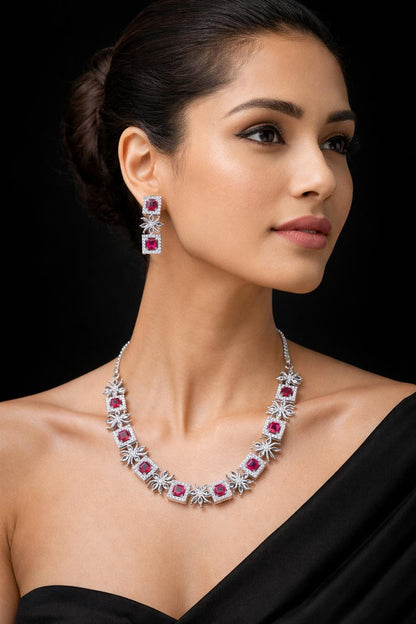 Ruby Square AD Necklace Set