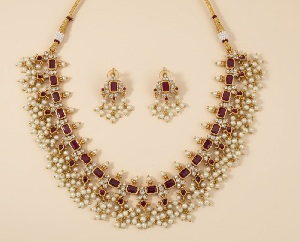 Ruby Pearl Grand Necklace Set