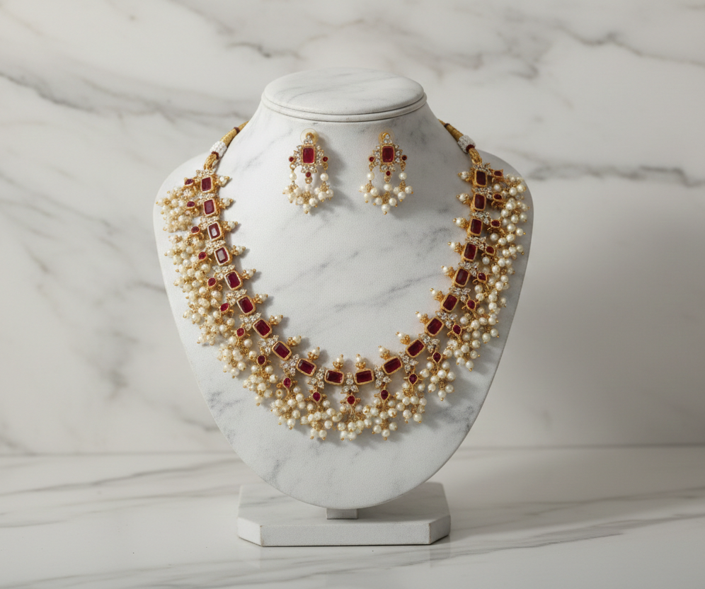 Ruby Pearl Grand Necklace Set