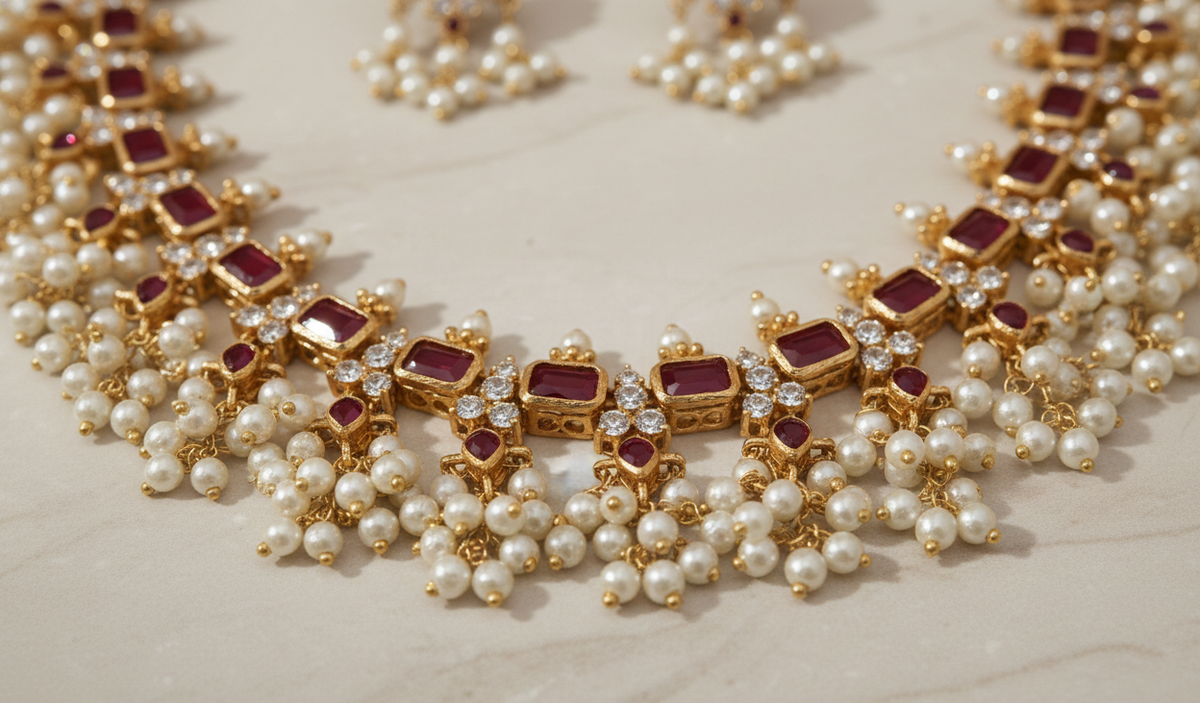 Ruby Pearl Grand Necklace Set