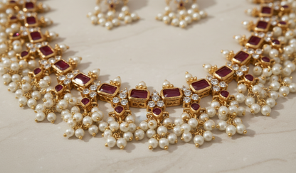 Ruby Pearl Grand Necklace Set
